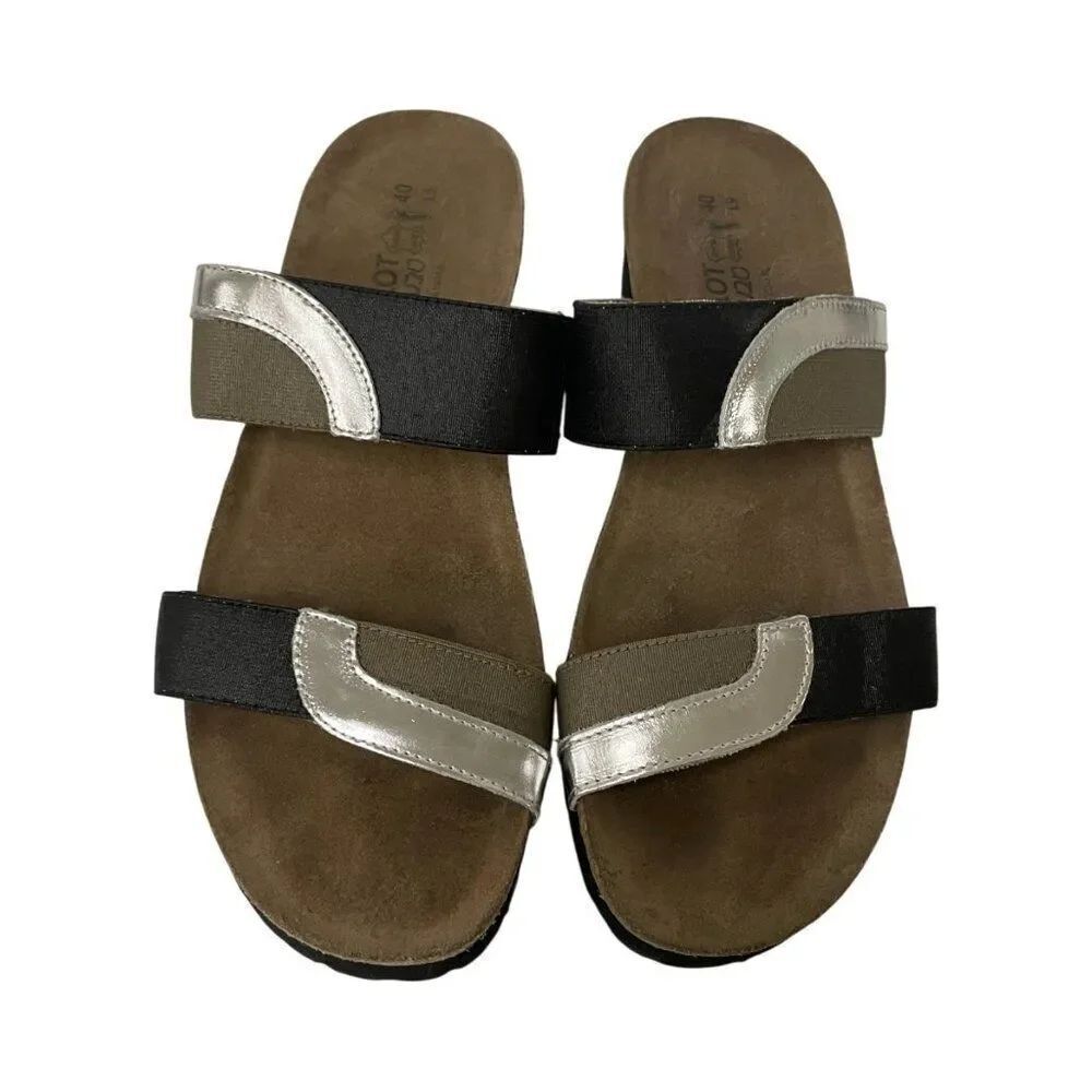 Naot Womens Frankie Sandals EU 40 US 9 Silver Black Leather Stretch Straps NWOB